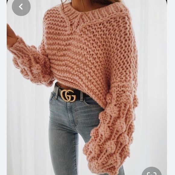 EUC Oversized Pink Fashion Nova Bubble Crocheted Sweater - Picture 3 of 9